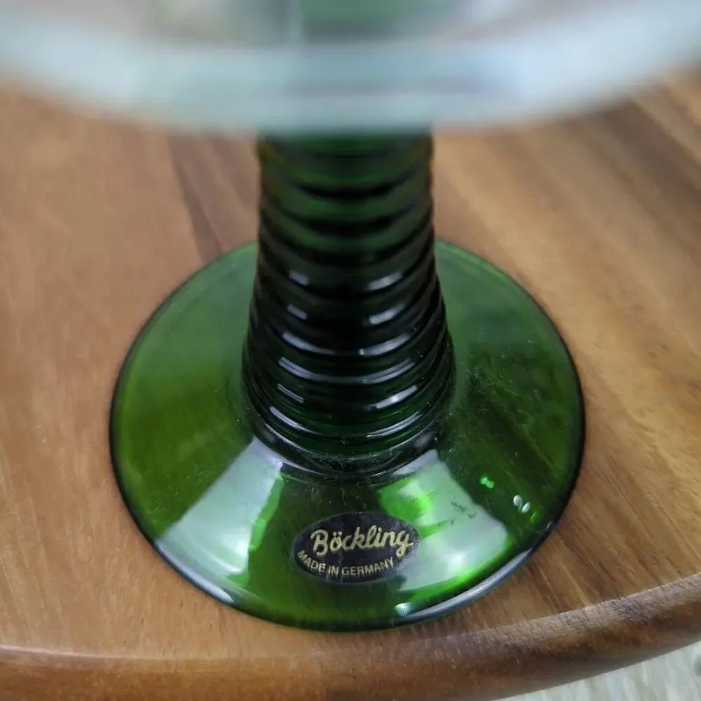 German Roemer Bockling Wine Glass Etched Grapes Design Beehive Green Stem